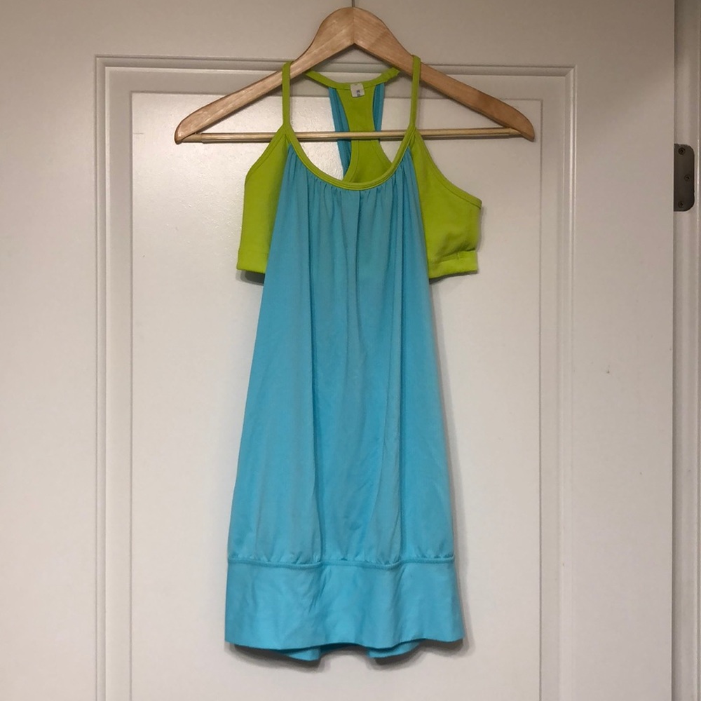 Lululemon No Limits aqua/neon green workout tank